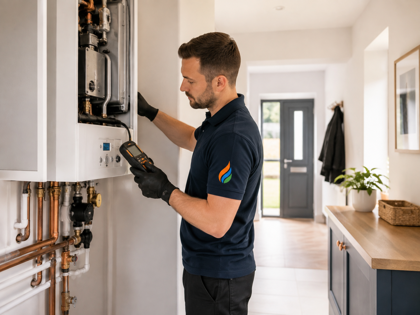 Belper Gas and Heating engineer checking a domestic boiler