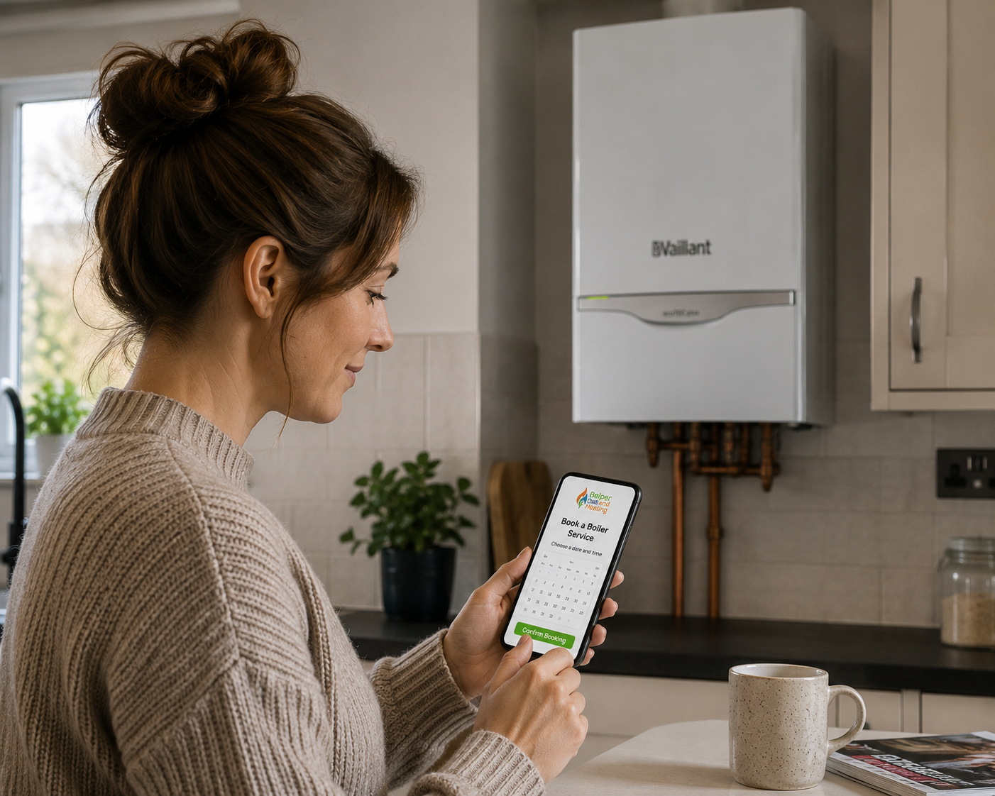 Customer booking a boiler service at home