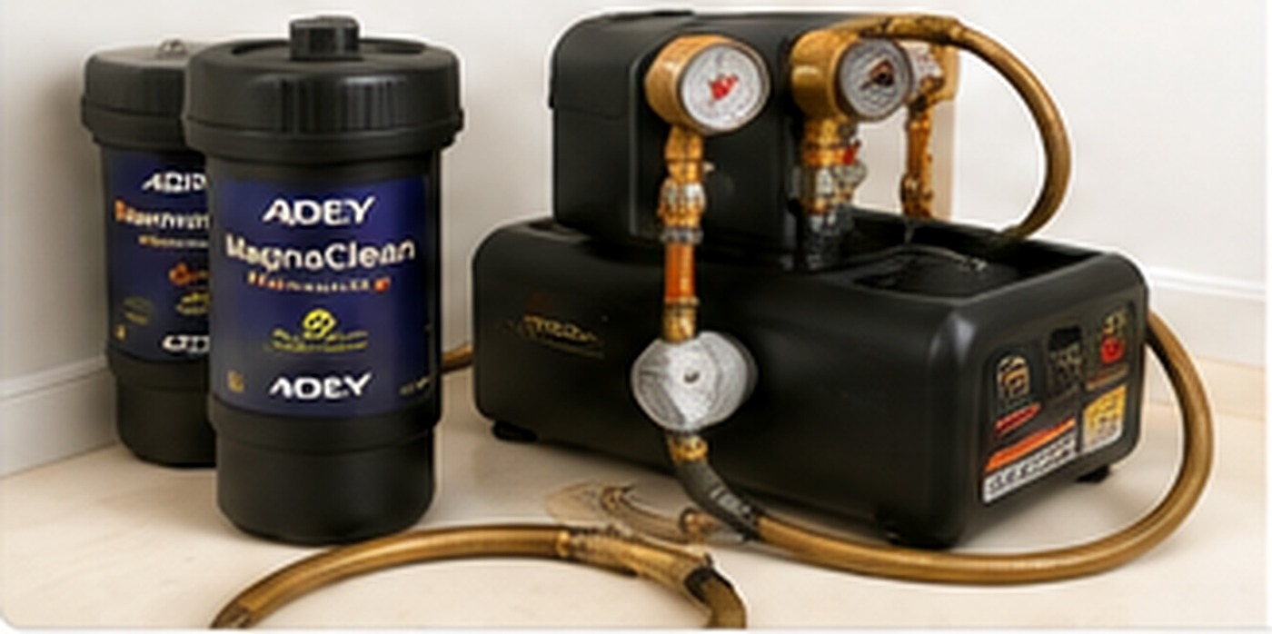 Central heating system flushing equipment and magnetic filter setup