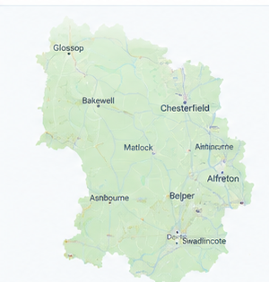 Map of Derbyshire showing local coverage